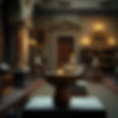 Ancient Museum Clay Lamp An ancient clay oil lamp showcased in a museum setting