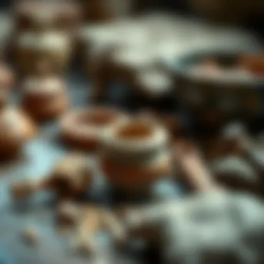 Crafting Materials for Clay Lamps A close-up of the materials used in making clay oil lamps