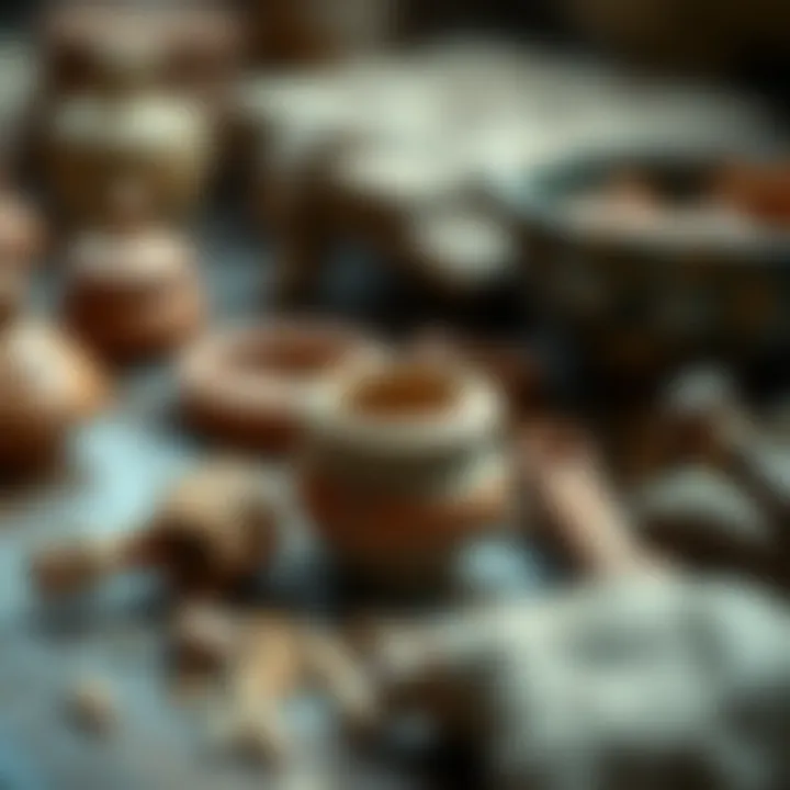 Crafting Materials for Clay Lamps A close-up of the materials used in making clay oil lamps