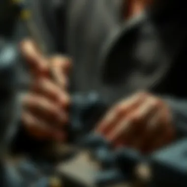 Artisan Crafting with Obsidian Artisan shaping obsidian into a decorative piece