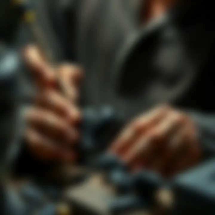 Artisan Crafting with Obsidian Artisan shaping obsidian into a decorative piece