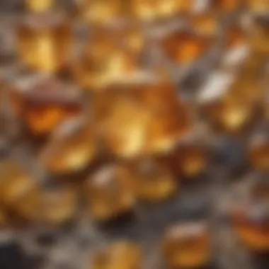 A close-up view of authentic citrine crystals showcasing their natural beauty and color variations.