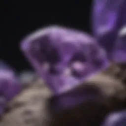 Close-up view of a diamond exhibiting a purple glow under ultraviolet light