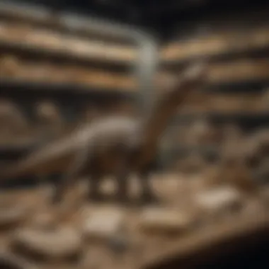 A collection of Spinosaurus fossils showcased in a collector's space.