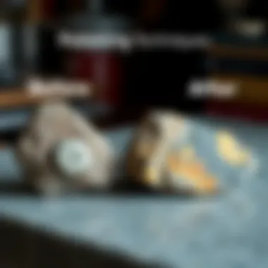 Before and after comparison of a rough rock and its polished counterpart