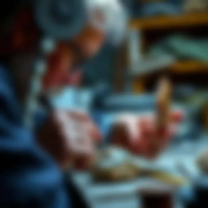 Collector meticulously polishing a rare mineral specimen