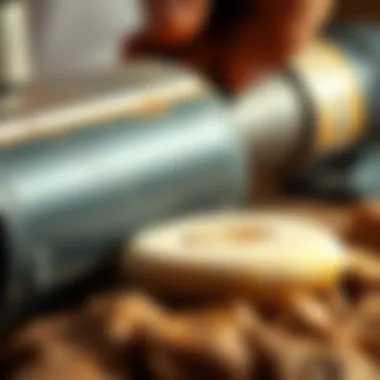 Close-up of a rock polisher in action, showing smooth surfaces of collectible fossils