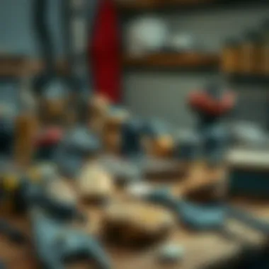 Various types of rock sanders displayed on a wooden workbench