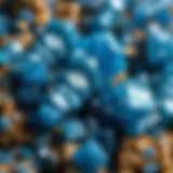 A close-up view of blue kyanite crystals showcasing their unique texture and color variations