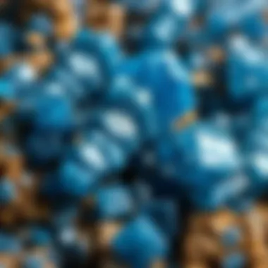 A close-up view of blue kyanite crystals showcasing their unique texture and color variations