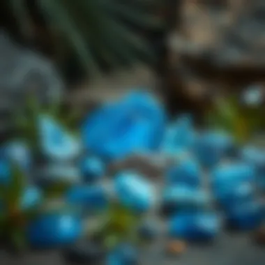 An arrangement of blue kyanite stones in a meditative setting, symbolizing tranquility and healing