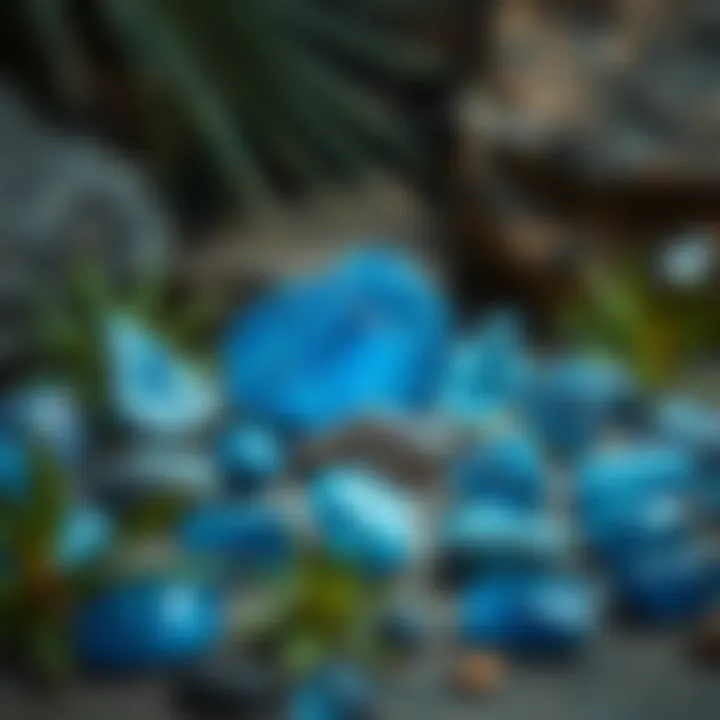 An arrangement of blue kyanite stones in a meditative setting, symbolizing tranquility and healing