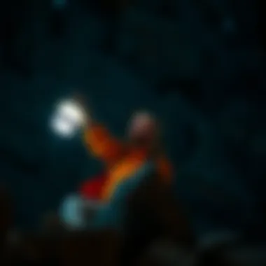 Geologist using blacklight to examine rock formations
