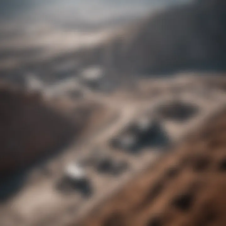 An aerial view of a titanium dioxide mining site showcasing its expansive landscape