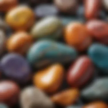 Close-up of polished stones showcasing vibrant colors and textures