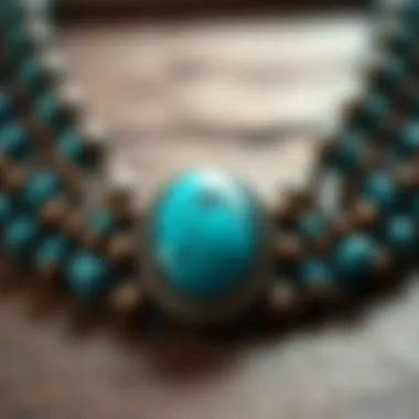 Close-up of a beautifully crafted turquoise necklace
