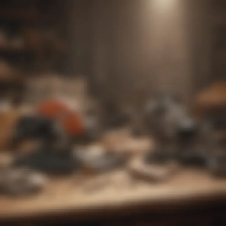 Different types of portable rock saws displayed on a table