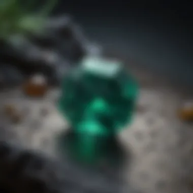 Close-up of a genuine emerald showcasing its vivid green color and clarity.