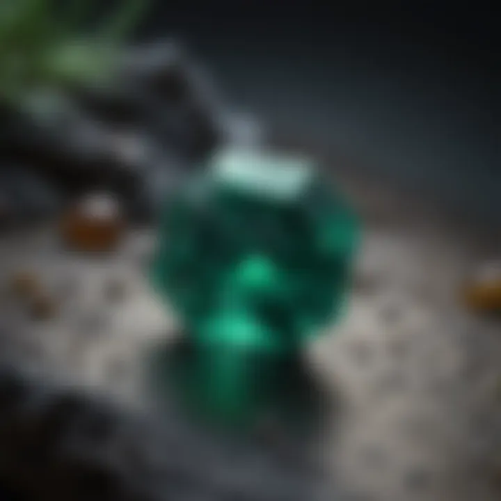 Close-up of a genuine emerald showcasing its vivid green color and clarity.