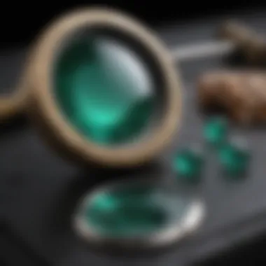 Tools used for emerald identification including a loupe and refractometer.