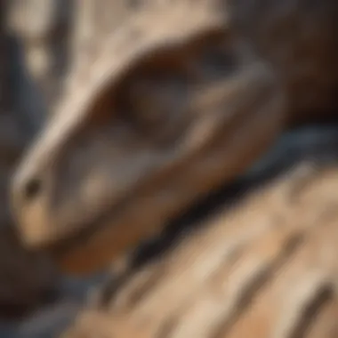 Dinosaur Fossil: A Glimpse into Prehistoric Life Close-up of a dinosaur fossil in sedimentary rock