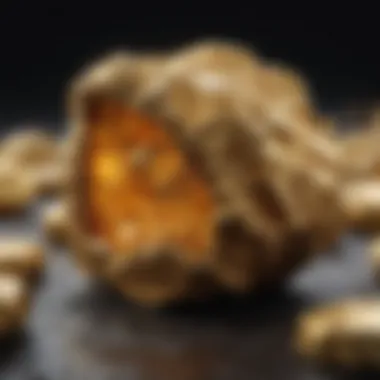 Magnified image revealing the internal structure of a counterfeit gold nugget.