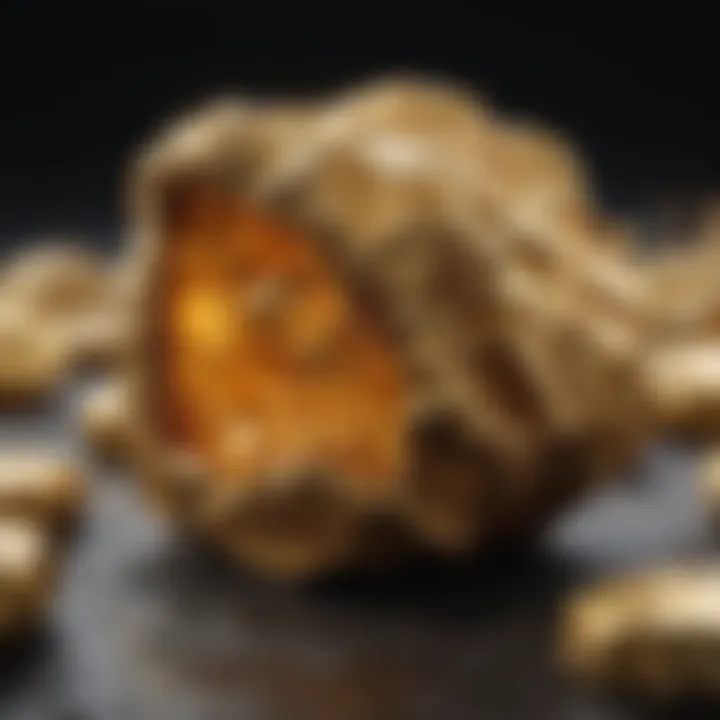 Magnified image revealing the internal structure of a counterfeit gold nugget.