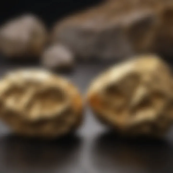 Comparison between a real gold nugget and a counterfeit piece highlighting key differences.