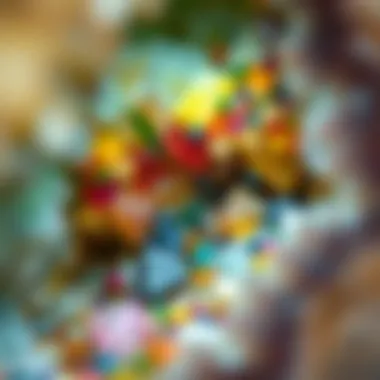 Close-up of colorful minerals found within a geode