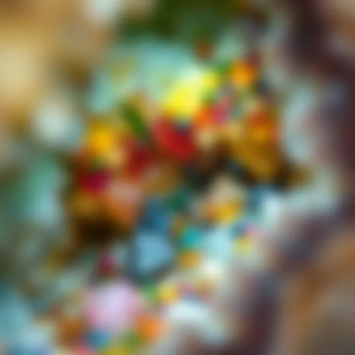 Close-up of colorful minerals found within a geode