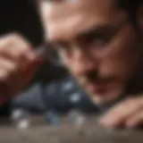 Close-up view of a jeweler examining a gemstone through a loupe.