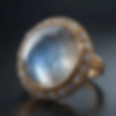 Moonstone set in an elegant piece of jewelry, highlighting its luster and transparency