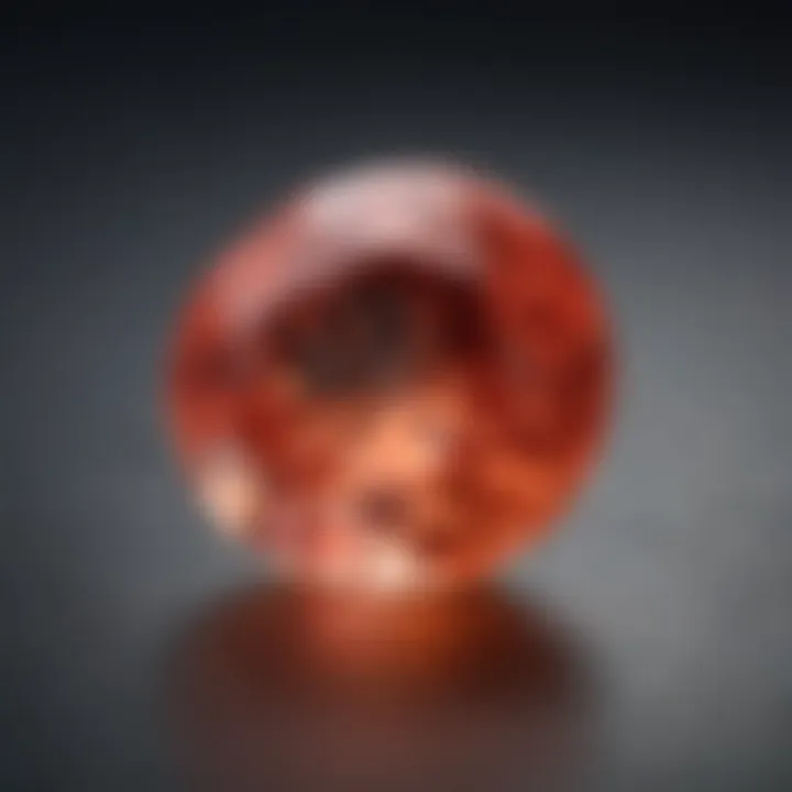 Close-up view of a Padparadscha sapphire showcasing its unique color gradient