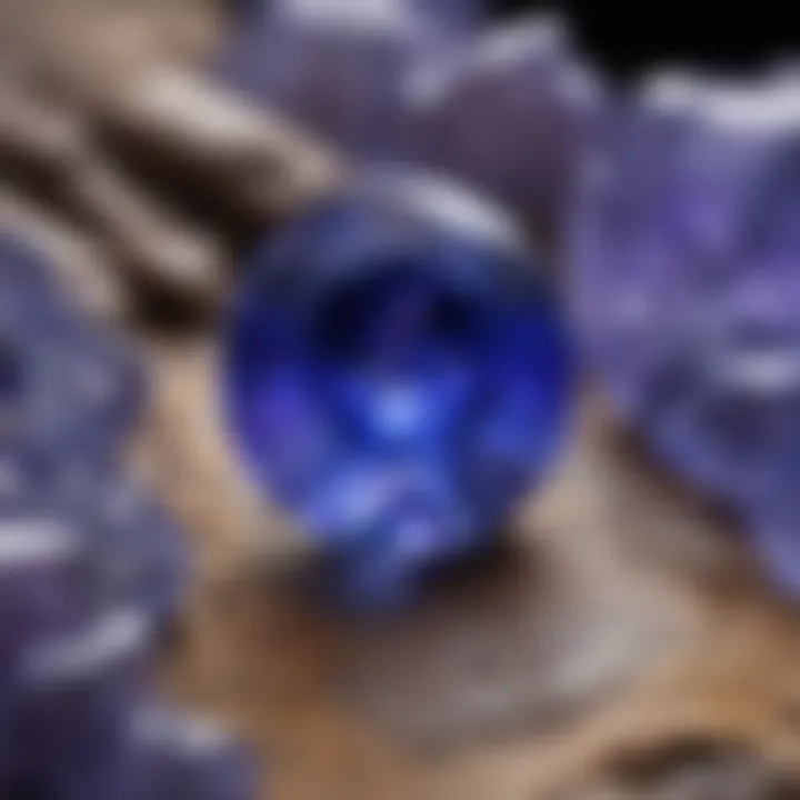 Close-up view of pleochroic tanzanite showcasing its color variations