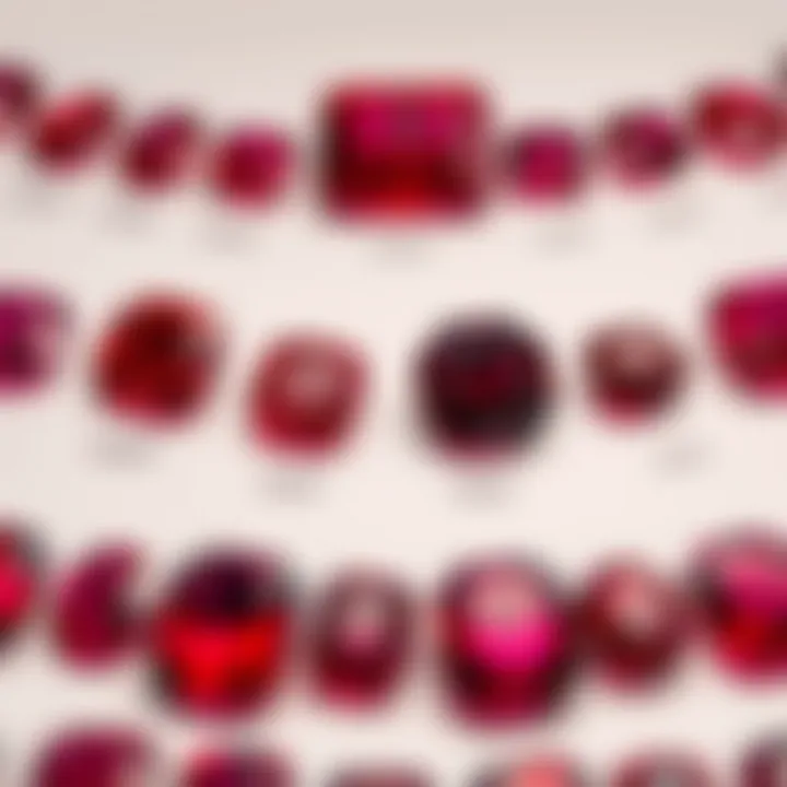 A beautifully arranged collection of rubies displaying different carat weights.