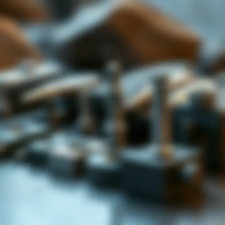 Different types of stone hardness testers arranged on a surface