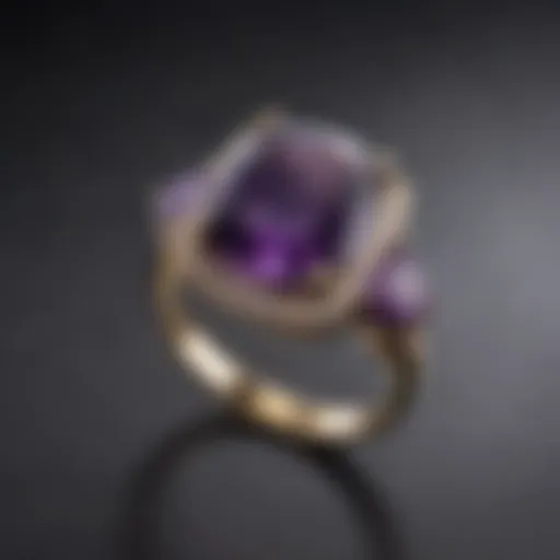 Close-up view of a stunning amethyst ring highlighting its deep purple hues and clarity