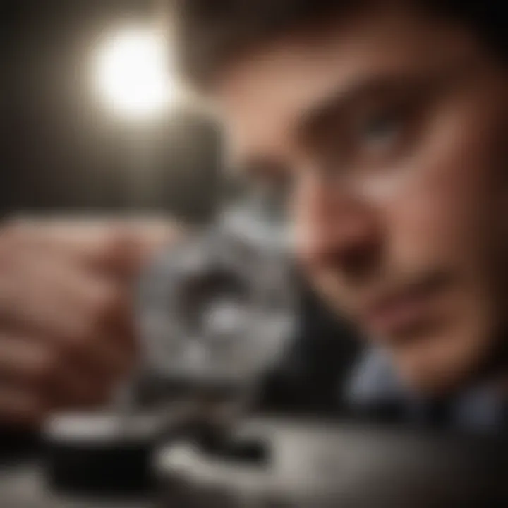 A jeweler examining a diamond through a loupe