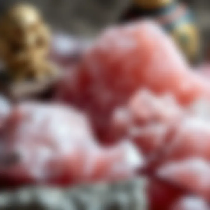 Natural Formation of Rough Rose Quartz A detailed view of rough rose quartz crystals illustrating their natural formation and texture