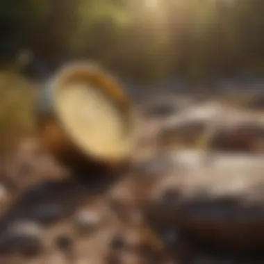 An outdoor scene depicting a gold detector in action on a treasure hunt