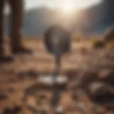 Close-up of a metal detector scanning the ground for hidden treasures