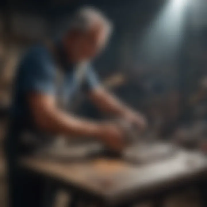 Operator demonstrating safe techniques while using a band saw