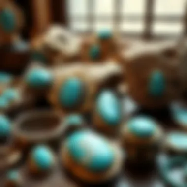 A display of vintage turquoise pieces with historical significance