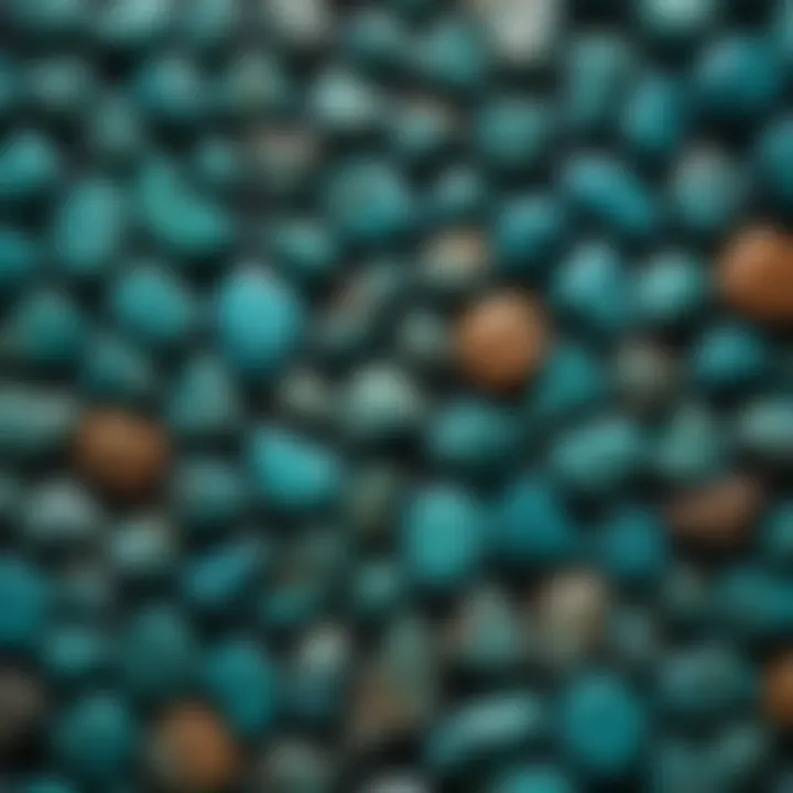 A collector's display of various wagnerite turquoise specimens, highlighting its diversity