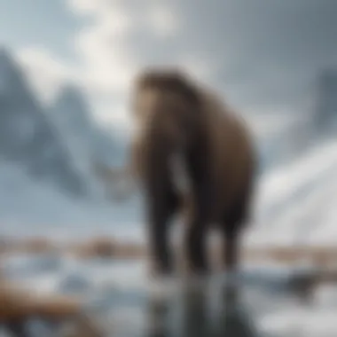 Woolly Mammoth in the Ice Age A sketch of the ancient woolly mammoth in its natural habitat